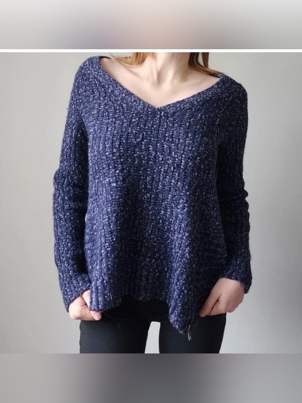 Moth Anthropologie Navy Knit Sweater Sz S – V‑Neck Preppy Classic